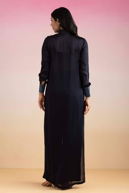 Shop Ajiesh Oberoi Blue Chiffon Embroidery, Beads Dori High-low Shirt With Palazzo at Aza Fashions Shop_Ajiesh Oberoi_Blue Chiffon Embroidery, Beads Dori High-low Shirt With Palazzo _at_Aza_Fashions