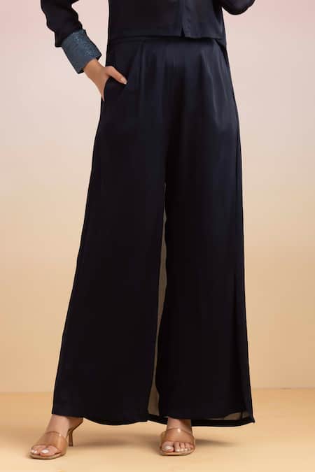 Buy Ajiesh Oberoi Blue Chiffon Embroidery, Beads Dori High-low Shirt With Palazzo Online at Aza Fashions Buy_Ajiesh Oberoi_Blue Chiffon Embroidery, Beads Dori High-low Shirt With Palazzo _Online_at_Aza_Fashions