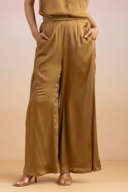 Buy Ajiesh Oberoi Gold Chiffon, Cotton, Muslin Collared Point Shirt And Pant Coord Set Online at Aza Fashions Buy_Ajiesh Oberoi_Gold Chiffon, Cotton, Muslin Collared Point Shirt And Pant Coord Set _Online_at_Aza_Fashions