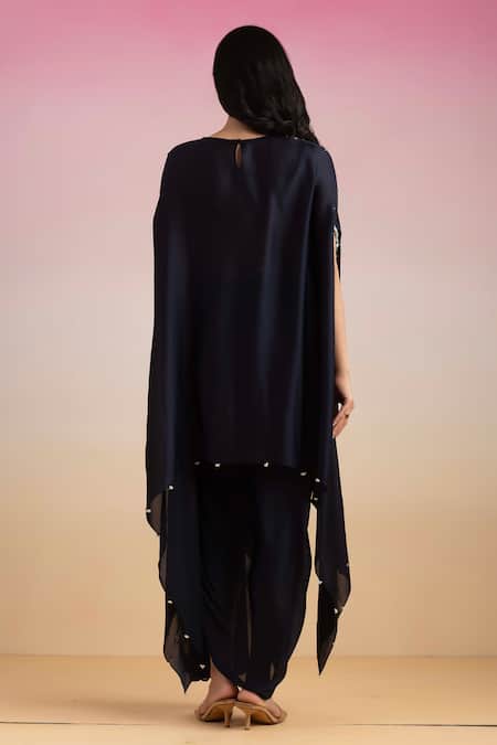 Shop Ajiesh Oberoi Blue Chiffon Zari, Embroidery Round Neck Zardozi Kaftan Skirt Set at Aza Fashions Shop_Ajiesh Oberoi_Blue Chiffon Zari, Embroidery Round Neck Zardozi Kaftan Skirt Set _at_Aza_Fashions