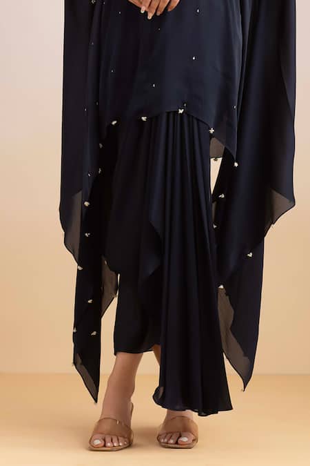 Ajiesh Oberoi Blue Chiffon Zari, Embroidery Round Neck Zardozi Kaftan Skirt Set Online at Aza Fashions Ajiesh Oberoi_Blue Chiffon Zari, Embroidery Round Neck Zardozi Kaftan Skirt Set _Online_at_Aza_Fashions