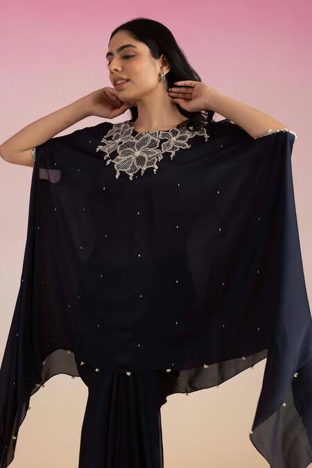 Ajiesh Oberoi Blue Chiffon Zari, Embroidery Round Neck Zardozi Kaftan Skirt Set at Aza Fashions Ajiesh Oberoi_Blue Chiffon Zari, Embroidery Round Neck Zardozi Kaftan Skirt Set _at_Aza_Fashions