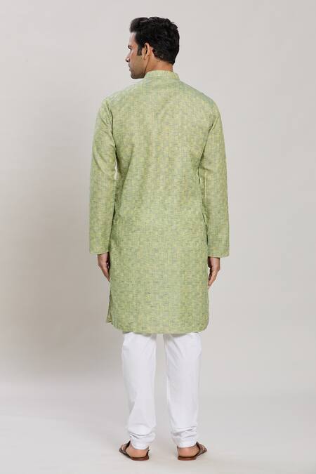 Shop Arihant Rai Sinha Green Cotton Straight Chequered Pattern Kurta With Churidar at Aza Fashions Shop_Arihant Rai Sinha_Green Cotton Straight Chequered Pattern Kurta With Churidar _at_Aza_Fashions