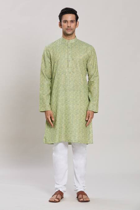 Buy Arihant Rai Sinha Green Cotton Straight Chequered Pattern Kurta With Churidar Online at Aza Fashions Buy_Arihant Rai Sinha_Green Cotton Straight Chequered Pattern Kurta With Churidar _Online_at_Aza_Fashions