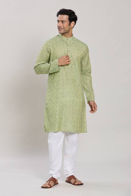 Shop Arihant Rai Sinha Green Cotton Straight Chequered Pattern Kurta With Churidar Online at Aza Fashions Shop_Arihant Rai Sinha_Green Cotton Straight Chequered Pattern Kurta With Churidar _Online_at_Aza_Fashions