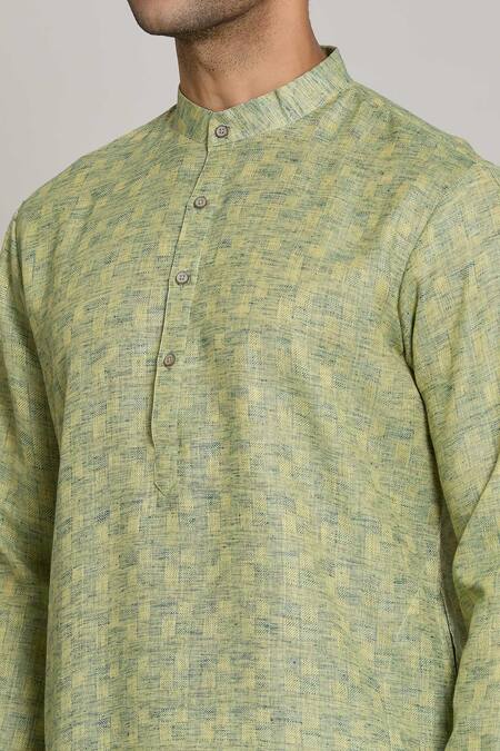 Arihant Rai Sinha Green Cotton Straight Chequered Pattern Kurta With Churidar at Aza Fashions Arihant Rai Sinha_Green Cotton Straight Chequered Pattern Kurta With Churidar _at_Aza_Fashions