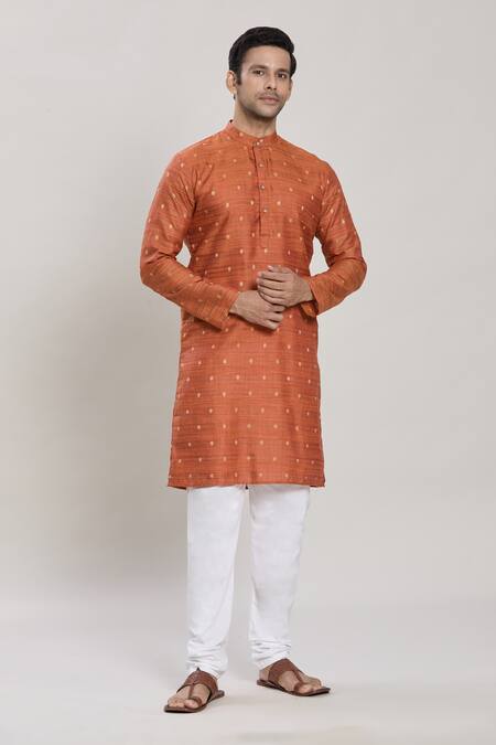 Buy Arihant Rai Sinha Orange Cotton Embroidery Geometric Butta Work Kurta With Churidar Online at Aza Fashions Buy_Arihant Rai Sinha_Orange Cotton Embroidery Geometric Butta Work Kurta With Churidar_Online_at_Aza_Fashions