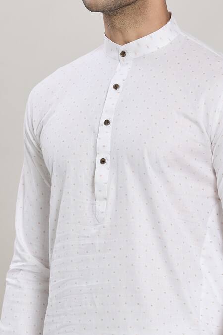 Shop_Arihant Rai Sinha_White Cotton Embroidery Samsera Butta Pattern Kurta With Churidar _Online_at_Aza_Fashions