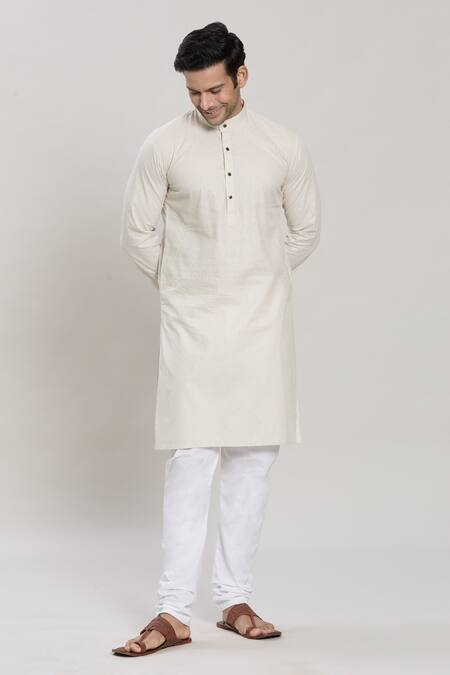 Buy_Arihant Rai Sinha_Cream Cotton Embroidery Octavia Jacquard Pattern Straight Kurta With Churidar _Online_at_Aza_Fashions