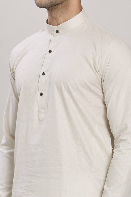 Shop_Arihant Rai Sinha_Cream Cotton Embroidery Octavia Jacquard Pattern Straight Kurta With Churidar _Online_at_Aza_Fashions