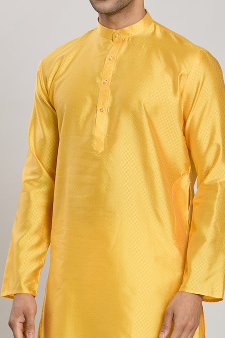 Buy_Arihant Rai Sinha_Yellow Cotton Jacquard Pattern Kurta With Churidar_Online_at_Aza_Fashions