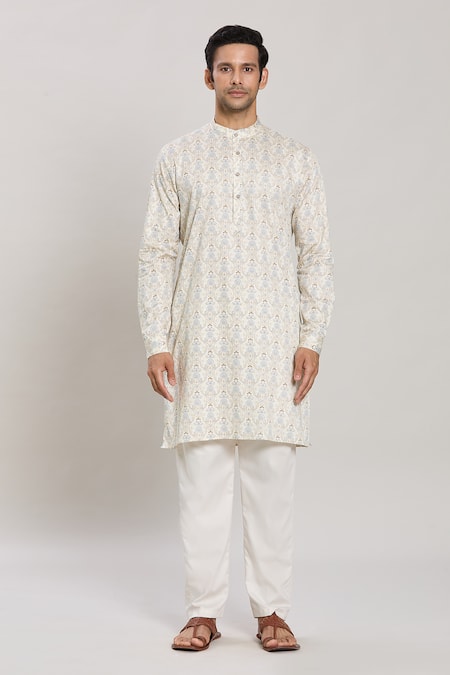 Arihant Rai Sinha_Off White Cotton Embroidery Pailsey Print Kurta And Pant Set_Online_at_Aza_Fashions