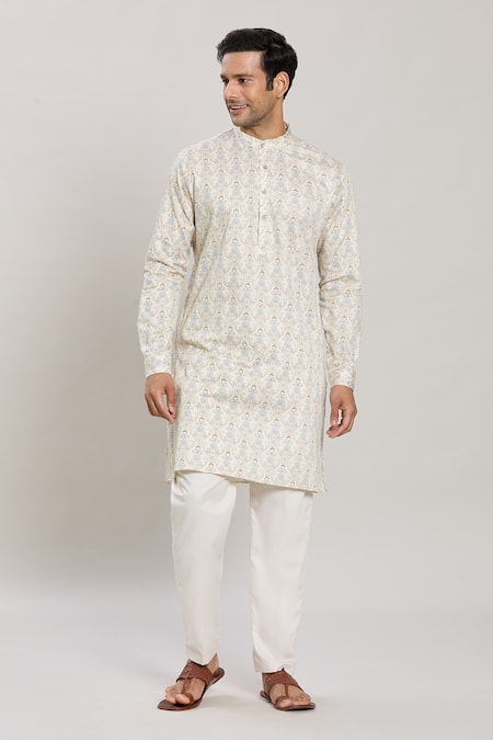 Buy_Arihant Rai Sinha_Off White Cotton Embroidery Pailsey Print Kurta And Pant Set_Online_at_Aza_Fashions