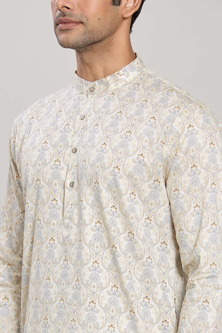 Shop_Arihant Rai Sinha_Off White Cotton Embroidery Pailsey Print Kurta And Pant Set_Online_at_Aza_Fashions