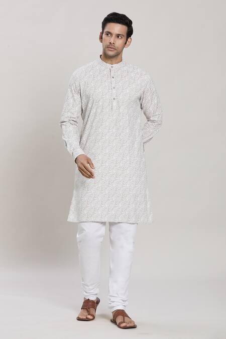 Buy Arihant Rai Sinha White Cotton Leaf Print Straight Kurta And Pant Set Online at Aza Fashions Buy_Arihant Rai Sinha_White Cotton Leaf Print Straight Kurta And Pant Set _Online_at_Aza_Fashions