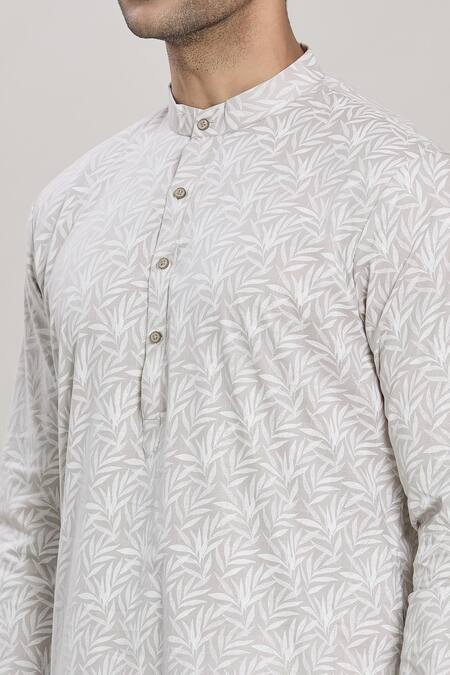 Shop Arihant Rai Sinha White Cotton Leaf Print Straight Kurta And Pant Set Online at Aza Fashions Shop_Arihant Rai Sinha_White Cotton Leaf Print Straight Kurta And Pant Set _Online_at_Aza_Fashions