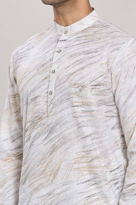 Shop_Arihant Rai Sinha_White Linen, Cotton Brush Print Kurta And Pant Set_Online_at_Aza_Fashions