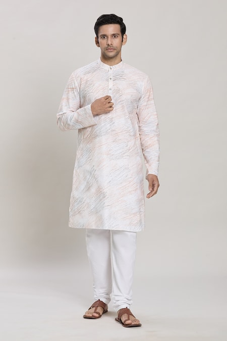 Shop Arihant Rai Sinha White Linen, Cotton Brush Print Straight Kurta And Pant Set Online at Aza Fashions Shop_Arihant Rai Sinha_White Linen, Cotton Brush Print Straight Kurta And Pant Set_Online_at_Aza_Fashions