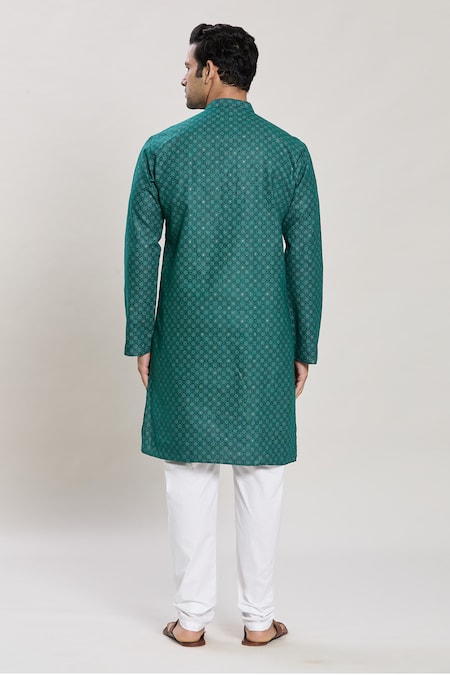 Shop Arihant Rai Sinha Green Linen, Cotton Embroidery Straight Printed Kurta And Pant Set at Aza Fashions Shop_Arihant Rai Sinha_Green Linen, Cotton Embroidery Straight Printed Kurta And Pant Set_at_Aza_Fashions