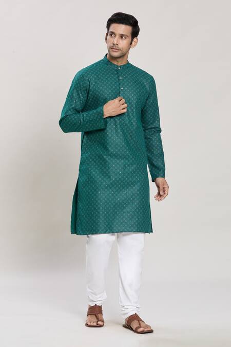 Shop Arihant Rai Sinha Green Linen, Cotton Embroidery Straight Printed Kurta And Pant Set Online at Aza Fashions Shop_Arihant Rai Sinha_Green Linen, Cotton Embroidery Straight Printed Kurta And Pant Set_Online_at_Aza_Fashions