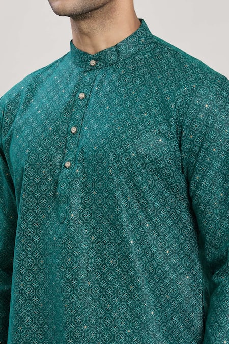 Arihant Rai Sinha Green Linen, Cotton Embroidery Straight Printed Kurta And Pant Set at Aza Fashions Arihant Rai Sinha_Green Linen, Cotton Embroidery Straight Printed Kurta And Pant Set_at_Aza_Fashions