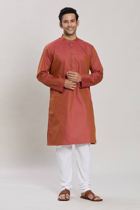 Arihant Rai Sinha Orange Pure Cotton Solid Straight Kurta And Churidar Set