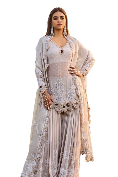 Dolly J Ivory Pearls, Sequins, Beads Keyhole Jazz Floral Embroidered Kurta Sharara Set Online at Aza Fashions Dolly J_Ivory Pearls, Sequins, Beads Keyhole Jazz Floral Embroidered Kurta Sharara Set _Online_at_Aza_Fashions