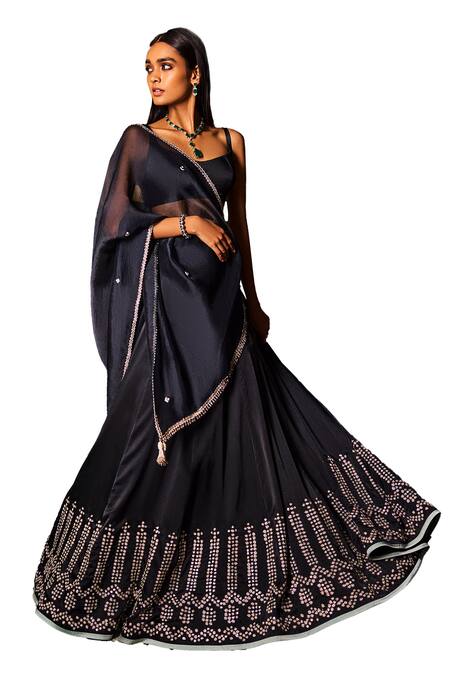 Dolly J Black Satin, Organza Pearls, Zari Placement Zardozi Embroidered Lehenga Set Online at Aza Fashions Dolly J_Black Satin, Organza Pearls, Zari Placement Zardozi Embroidered Lehenga Set _Online_at_Aza_Fashions