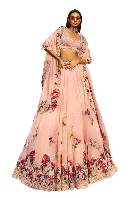 Dolly J Pink Organza Embroidery, Pearls Scoop Neck Bridal Lehenga Set Online at Aza Fashions Dolly J_Pink Organza Embroidery, Pearls Scoop Neck Bridal Lehenga Set _Online_at_Aza_Fashions