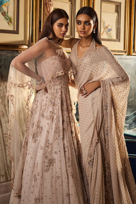 Dolly J Ivory Tulle, Chiffon Crystals, Beads Kamdani Embroidered Anarkali With Dupatta Online at Aza Fashions Dolly J_Ivory Tulle, Chiffon Crystals, Beads Kamdani Embroidered Anarkali With Dupatta _Online_at_Aza_Fashions