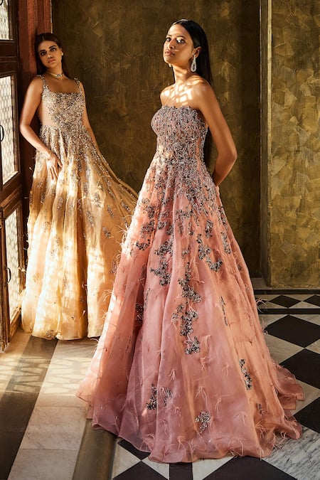 Buy Dolly J Gold Organza Sequins Asymmetric Embellished Bridal Gown Online at Aza Fashions Buy_Dolly J_Gold Organza Sequins Asymmetric Embellished Bridal Gown _Online_at_Aza_Fashions