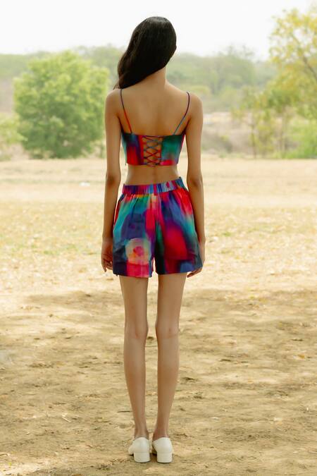 Shop Raasa Multi Modal Print Blast Collar Neck Shirt Shorts Set Shop_Raasa_Multi Modal Print Blast Collar Neck Shirt Shorts Set