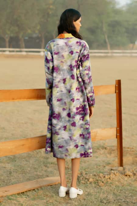 Shop Raasa Yellow Modal Print Color Helix Shawl Lapel Reversible Trench Coat at Aza Fashions Shop_Raasa_Yellow Modal Print Color Helix Shawl Lapel Reversible Trench Coat _at_Aza_Fashions