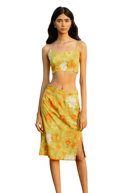 Shop Raasa Yellow Modal Print Bloom Square Neck Bustier Online at Aza Fashions Shop_Raasa_Yellow Modal Print Bloom Square Neck Bustier _Online_at_Aza_Fashions