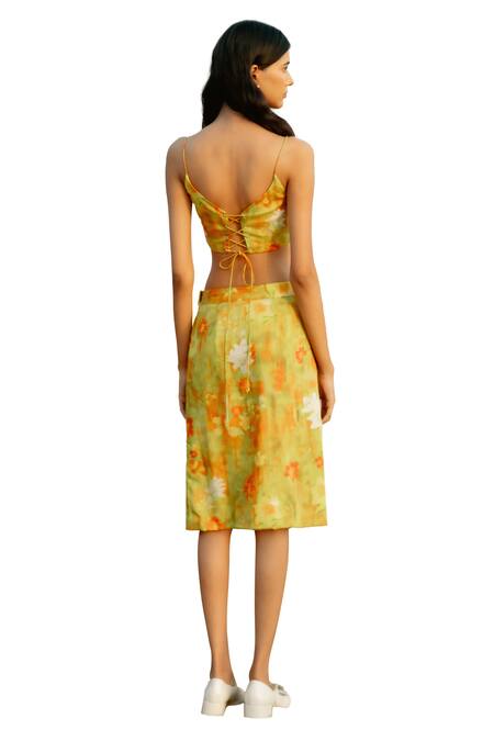 Buy Raasa Yellow Modal Print Bloom Square Neck Bustier Buy_Raasa_Yellow Modal Print Bloom Square Neck Bustier