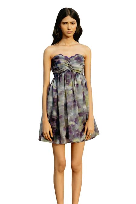 Buy Raasa Purple Organza Print Blossom Off Shoulder Fit And Flare Tube Dress Online at Aza Fashions Buy_Raasa_Purple Organza Print Blossom Off Shoulder Fit And Flare Tube Dress _Online_at_Aza_Fashions