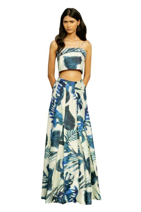 Raasa Blue D90 Print Foliage Maxi Skirt Online at Aza Fashions Raasa_Blue D90 Print Foliage Maxi Skirt _Online_at_Aza_Fashions