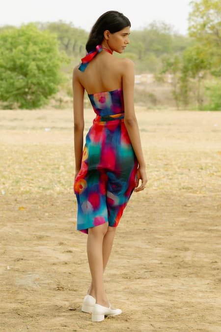 Raasa Splash Platter Print Halter Neck Midi Dress 