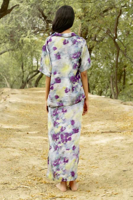 Raasa Dawn Bloom Print Cuban Collar Shirt With Skirt 