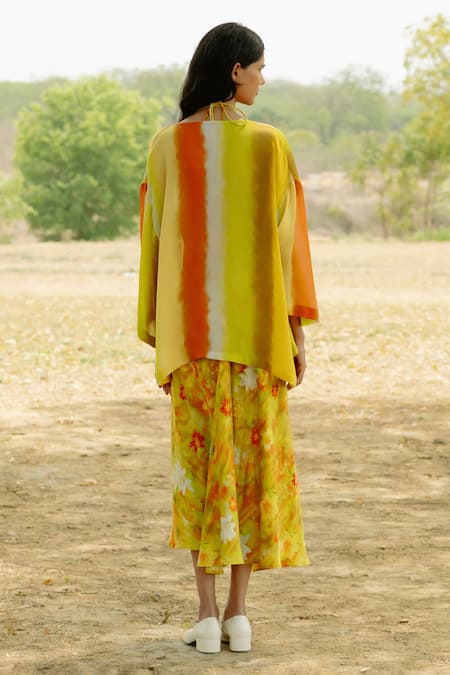 Raasa Bloom Print Halter Neck Dress With Tie Dye Pattern Jacket 