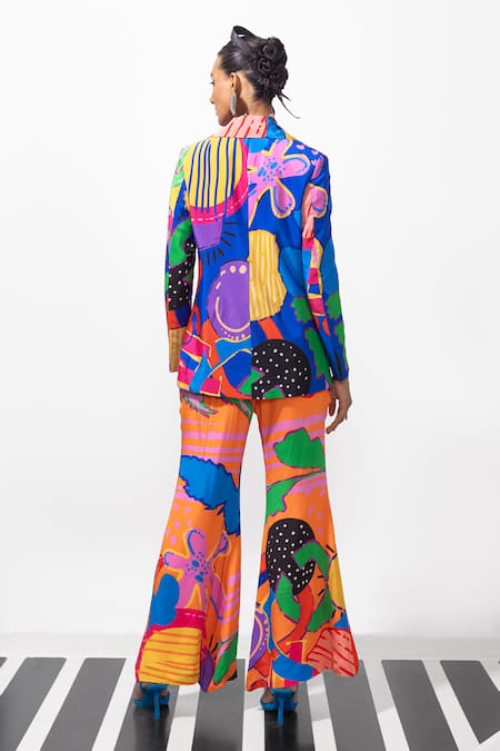 Shop_Nautanky_Multi Color Crepe Abstract Blazer And Pant Set _at_Aza_Fashions