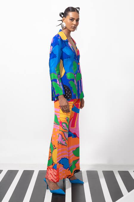 Nautanky_Multi Color Crepe Abstract Blazer And Pant Set _Online_at_Aza_Fashions