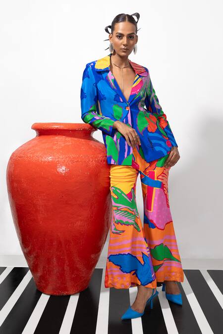 Shop_Nautanky_Multi Color Crepe Abstract Blazer And Pant Set _Online_at_Aza_Fashions