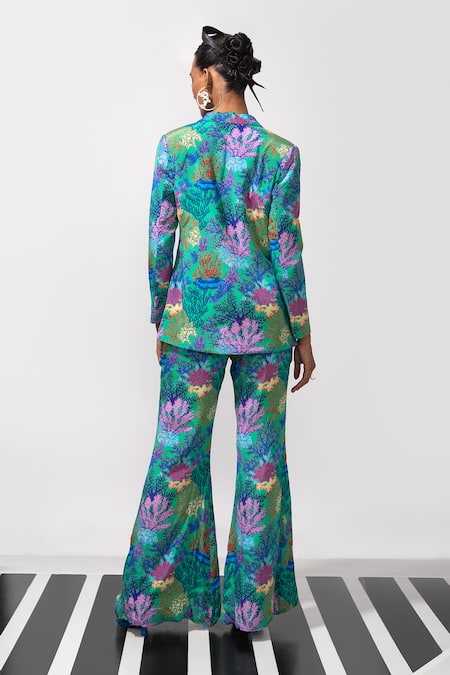 Shop_Nautanky_Green Crepe Button-down Neck Under The Sea Blazer And Pant Set _at_Aza_Fashions