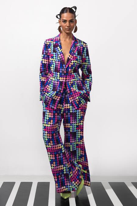 Nautanky_Multi Color Crepe Bold N Boujee Blazer And Pant Co-ord Set _Online_at_Aza_Fashions