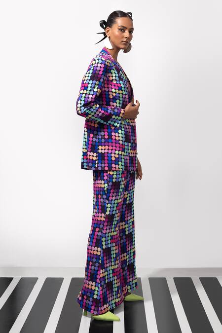 Buy_Nautanky_Multi Color Crepe Bold N Boujee Blazer And Pant Co-ord Set _Online_at_Aza_Fashions