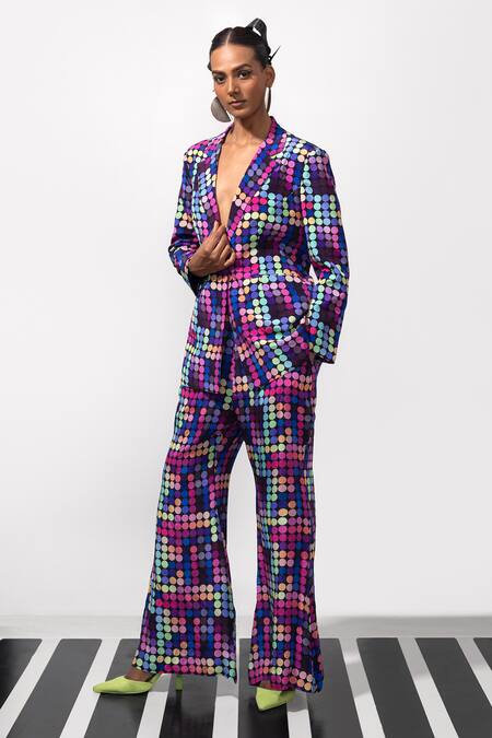 Shop_Nautanky_Multi Color Crepe Bold N Boujee Blazer And Pant Co-ord Set _Online_at_Aza_Fashions