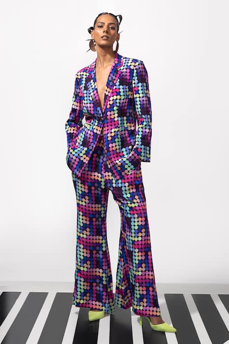 Nautanky_Multi Color Crepe Bold N Boujee Blazer And Pant Co-ord Set _at_Aza_Fashions