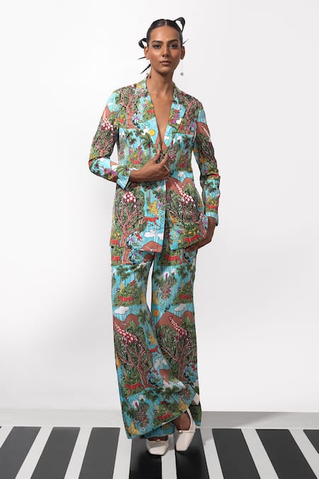 Buy_Nautanky_Blue Crepe Sequins, Beads, Embroidery Vixen Power Blazer And Pant Set _Online_at_Aza_Fashions