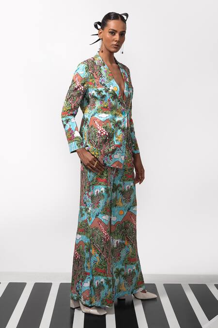 Shop_Nautanky_Blue Crepe Sequins, Beads, Embroidery Vixen Power Blazer And Pant Set _Online_at_Aza_Fashions